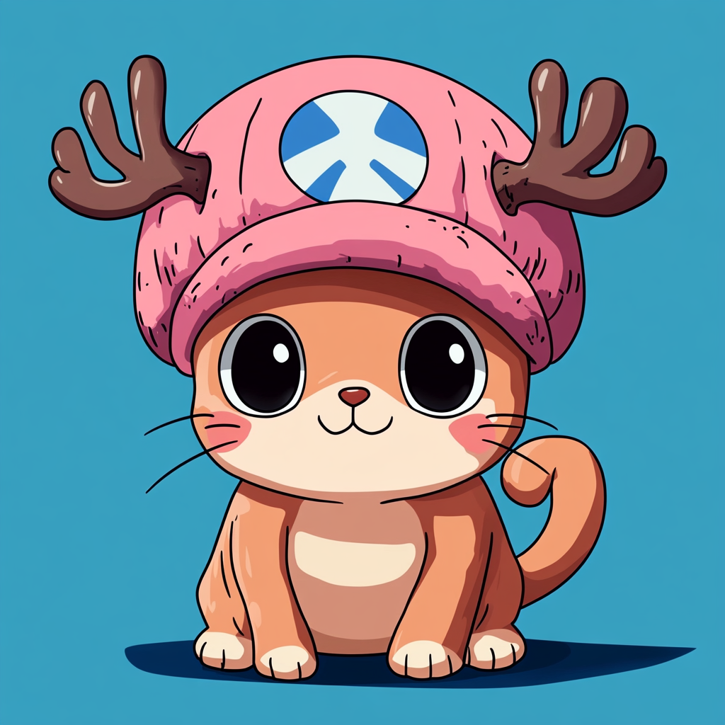 Chibi-style fusion of cute cat and Chopper from One Piece.