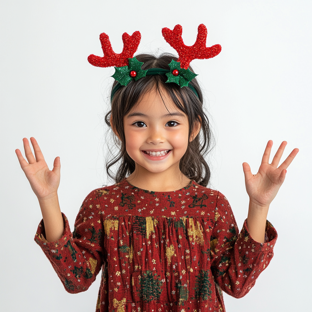 Chic Holiday Girl with Reindeer Antlers