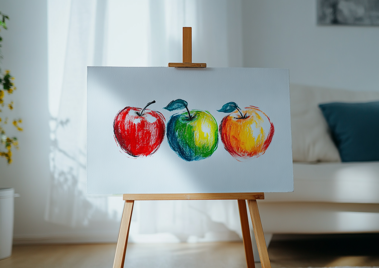 Child's painting on wall with apples and honey theme.