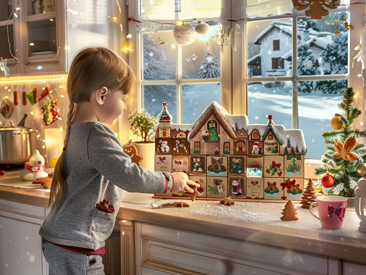 Child Revealing Chocolate Star from Advent Calendar