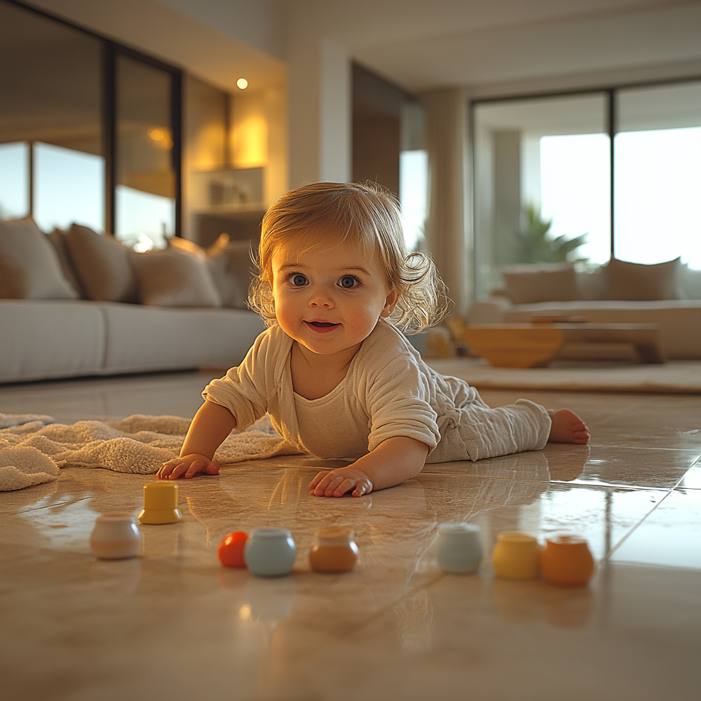 Child playing with toys in modern living room