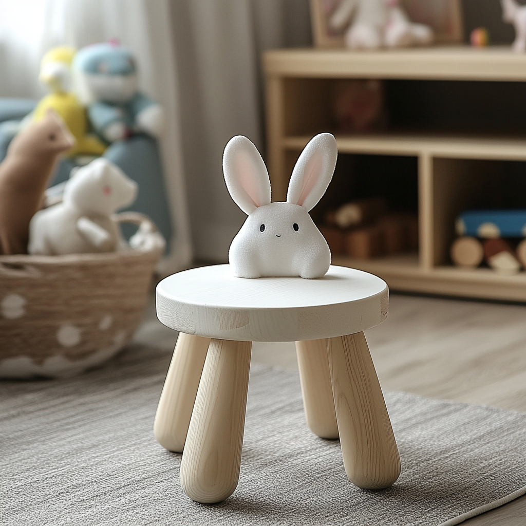 Children's Rabbit-Styled Wooden Stool with Backrest 