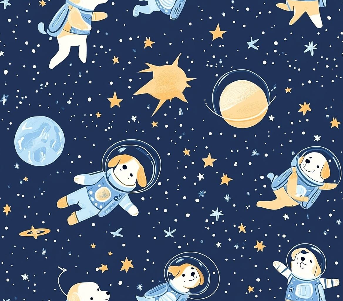 Children's decor print with cute space dogs theme.