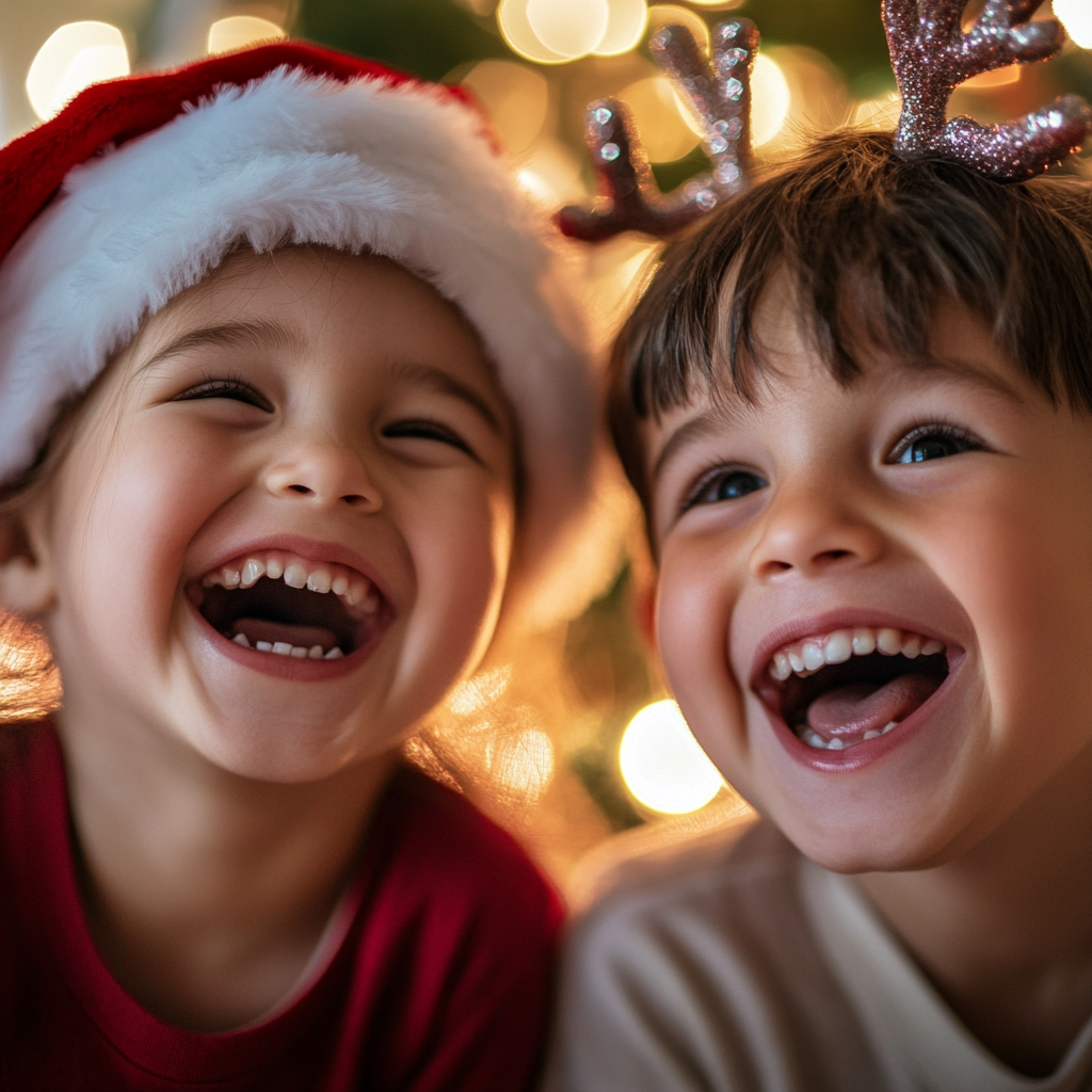 Children Celebrating Christmas with Joyful Smiles