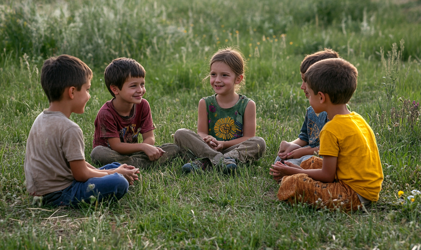 Children in Ukraine share their dreams in circle.