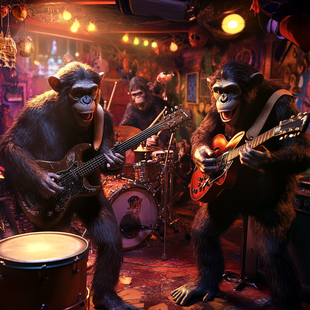 Chimp Rock Band Performs Live in Colorful Club