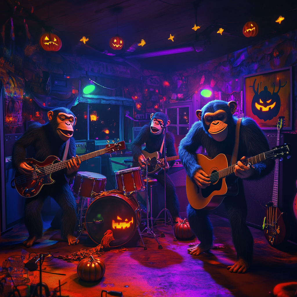 Chimp band rocks Halloween night club show