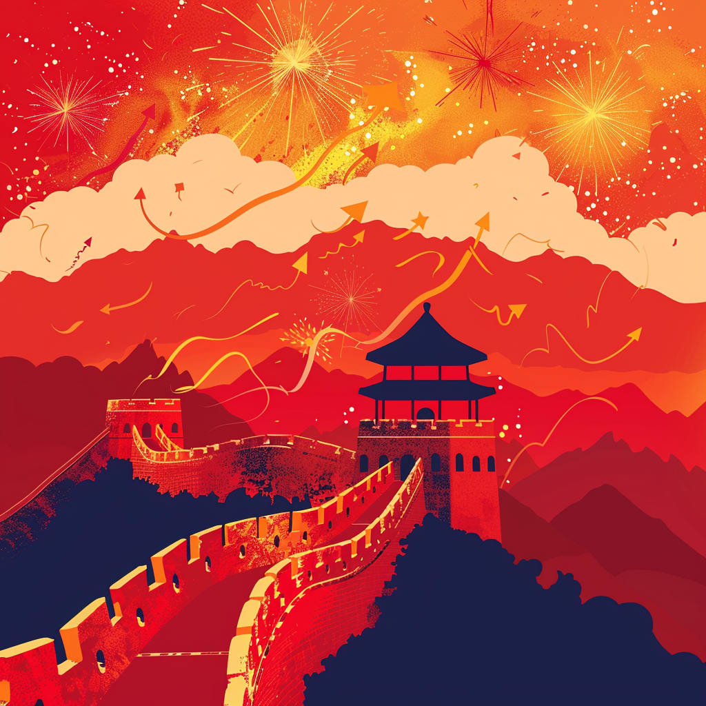 China's National Day Poster: Sophisticated, Simple, Fashionable, Great Wall, Fireworks.