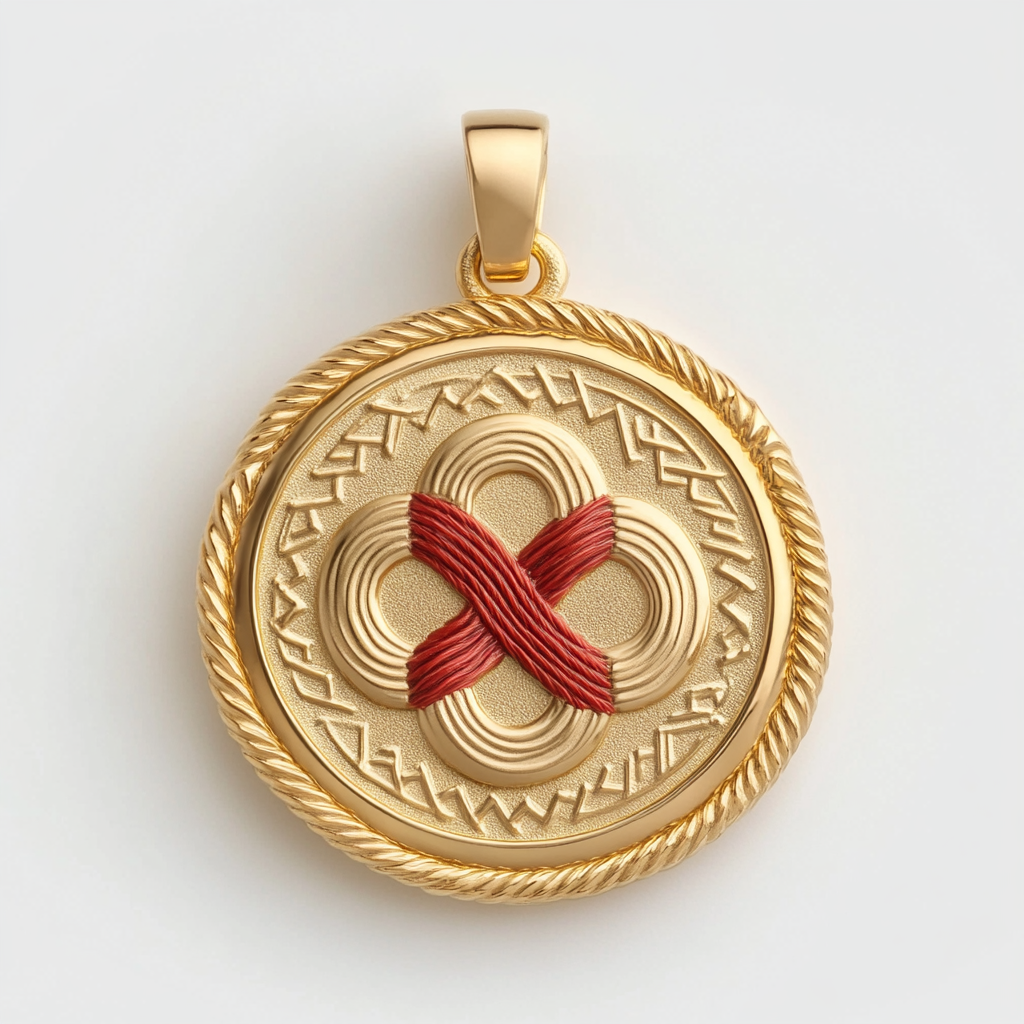 Chinese Knot Gold Coin Amulet on White Background