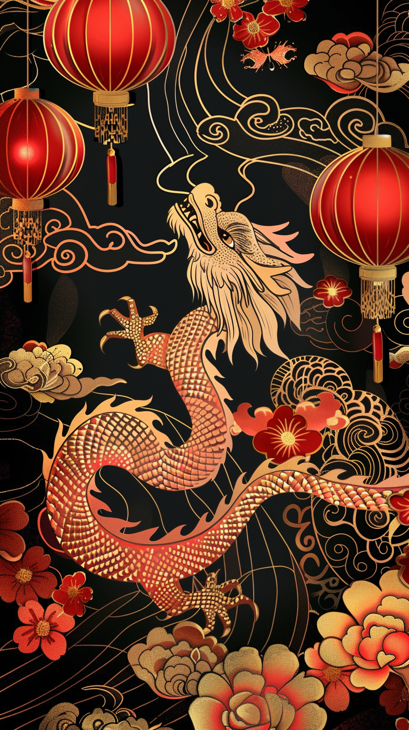 Chinese New Year Dragon Lantern Wallpaper Design 