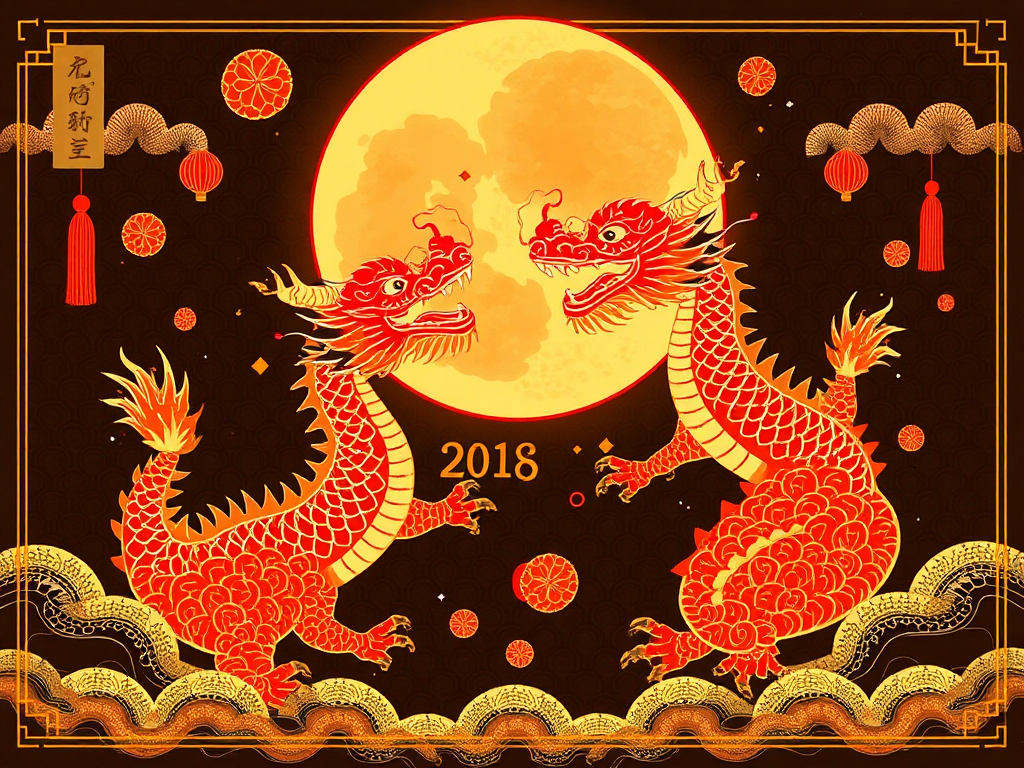 Chinese New Year Dragons Moon Wallpaper