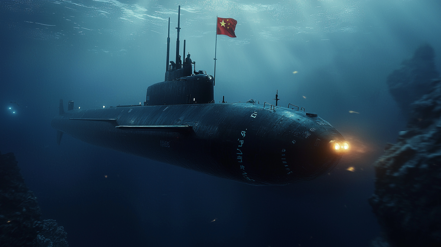 Chinese research submarine exploring the Mariana Trench depths.