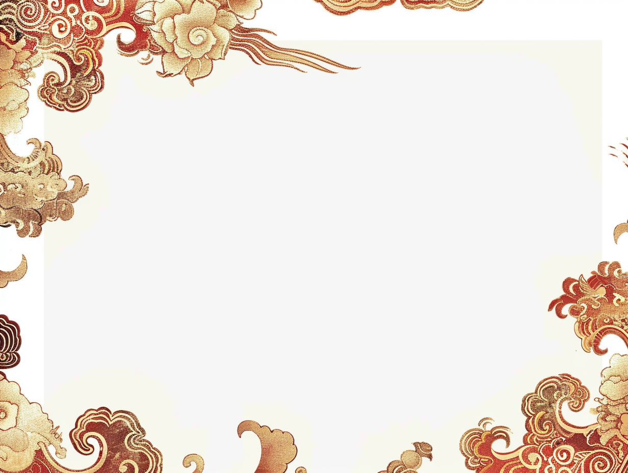 Chinese-style corner border design with intricate gold and red.