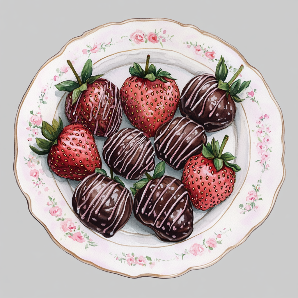 Chocolate Covered Strawberries on Elegant Porcelain Plate