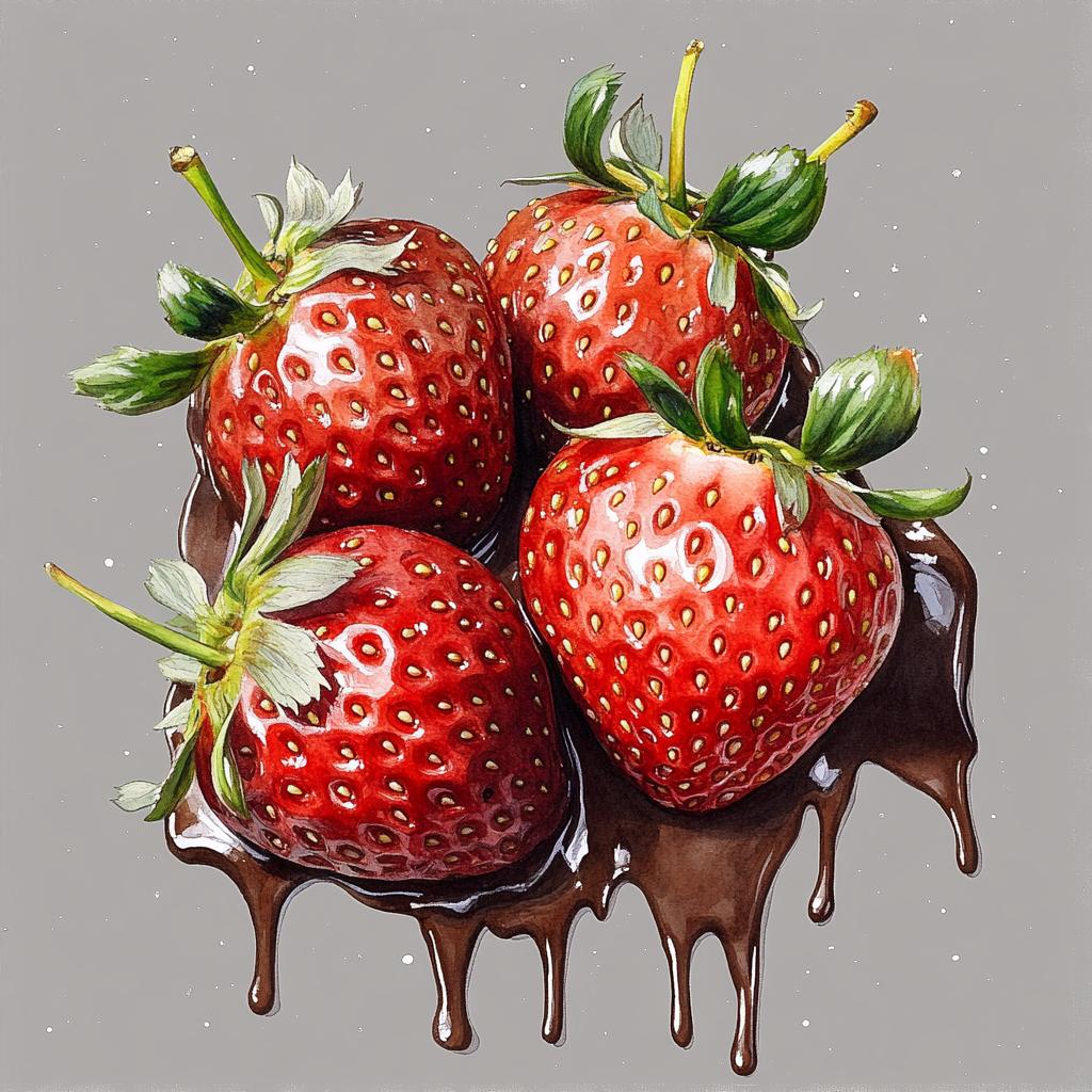 Chocolate Strawberries Composition on Gray Background