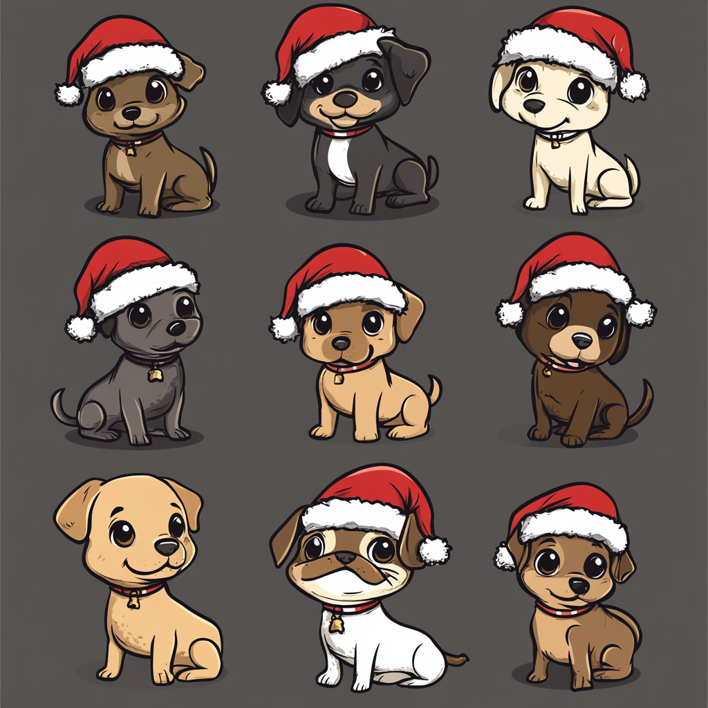 Christmas Dogs in Santa Hats Clipart Collection