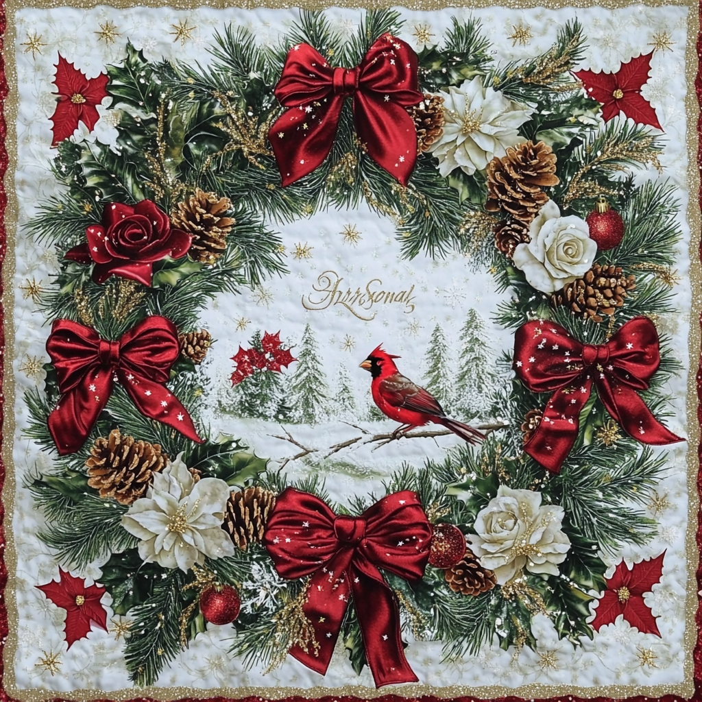 Christmas Fabric Design: Wreath, Baubles, Snowflakes, Cardinals, Stars