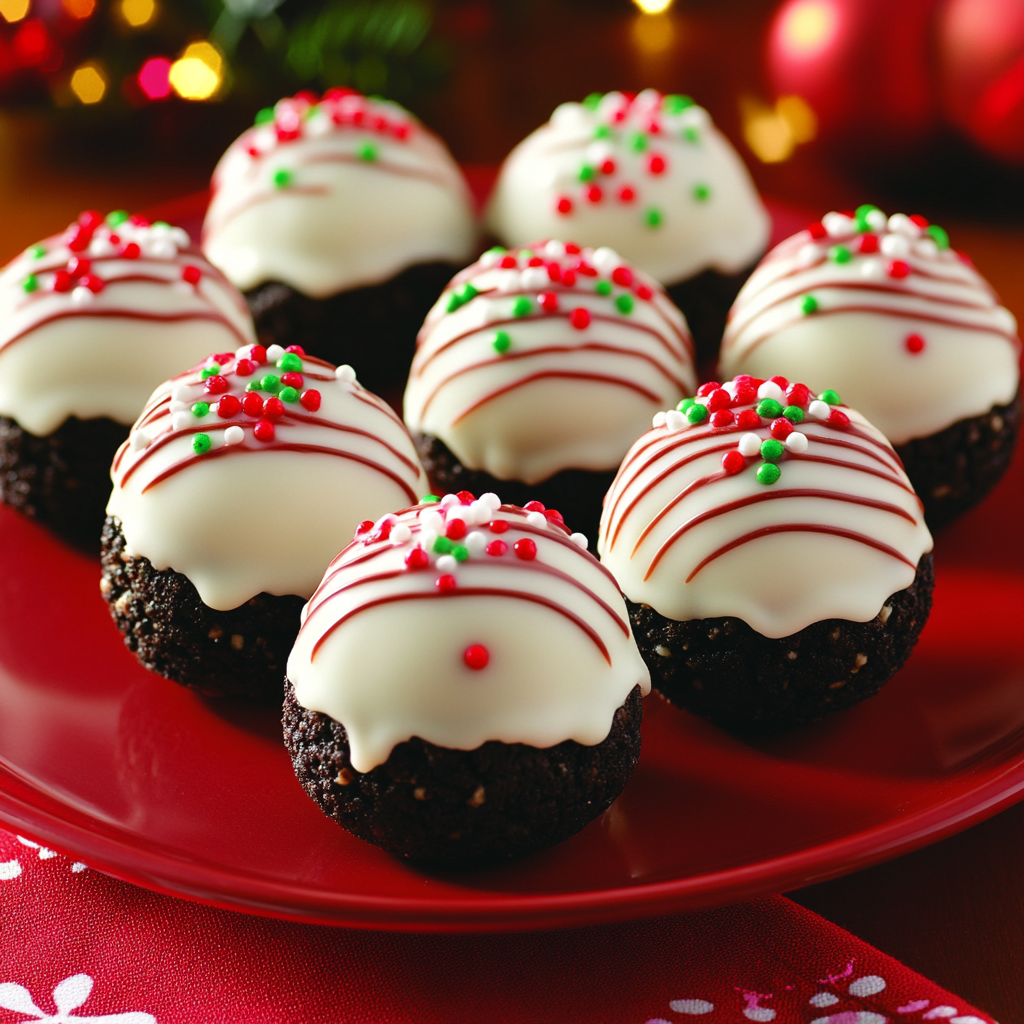 Christmas Oreo Balls on a red plate