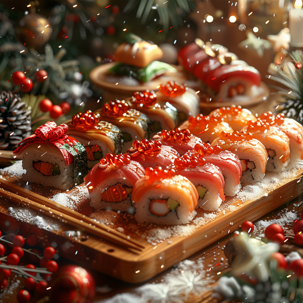 Christmas Sushi Restaurant Flyer Background