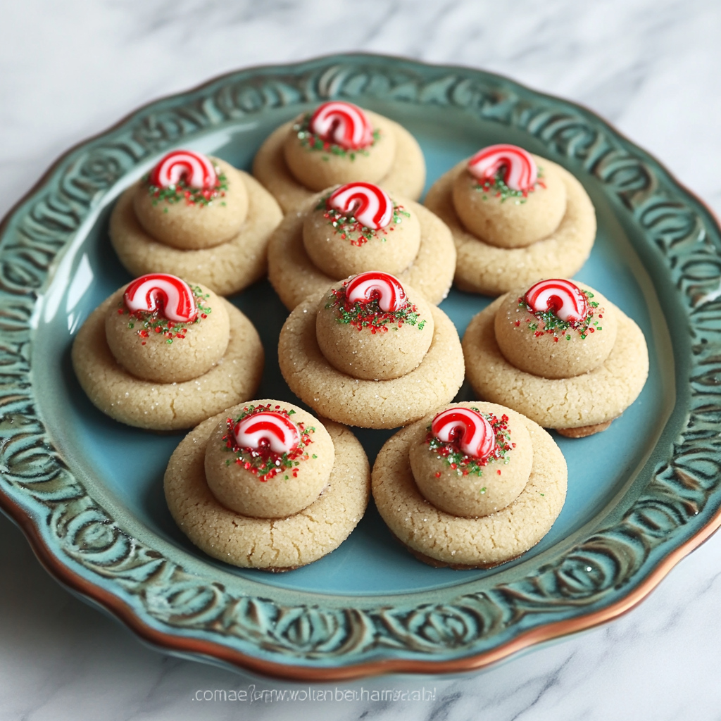 Christmas cookies with Candy Cane Kisses on plate