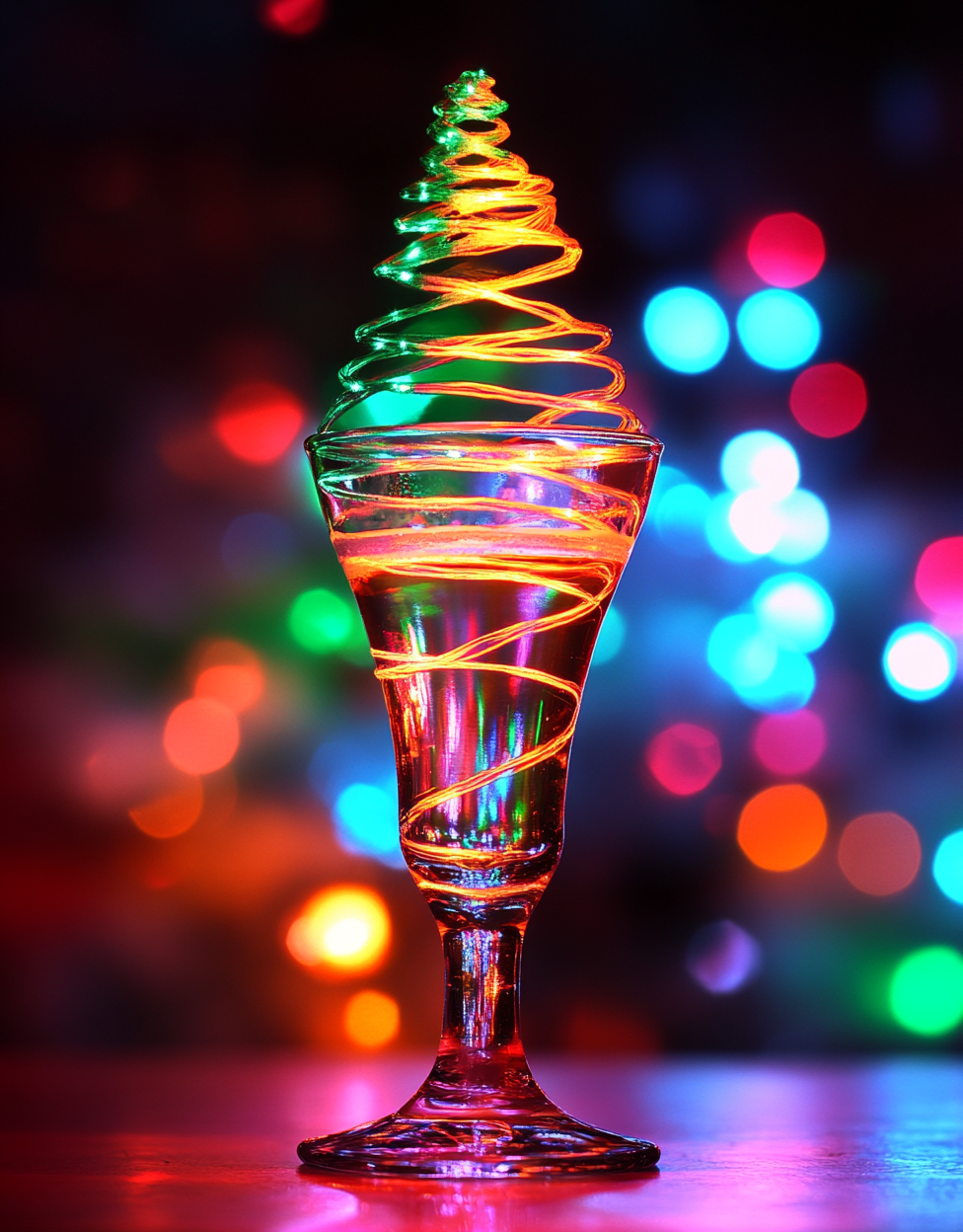 Christmas tree shaped beer glass with colorful background