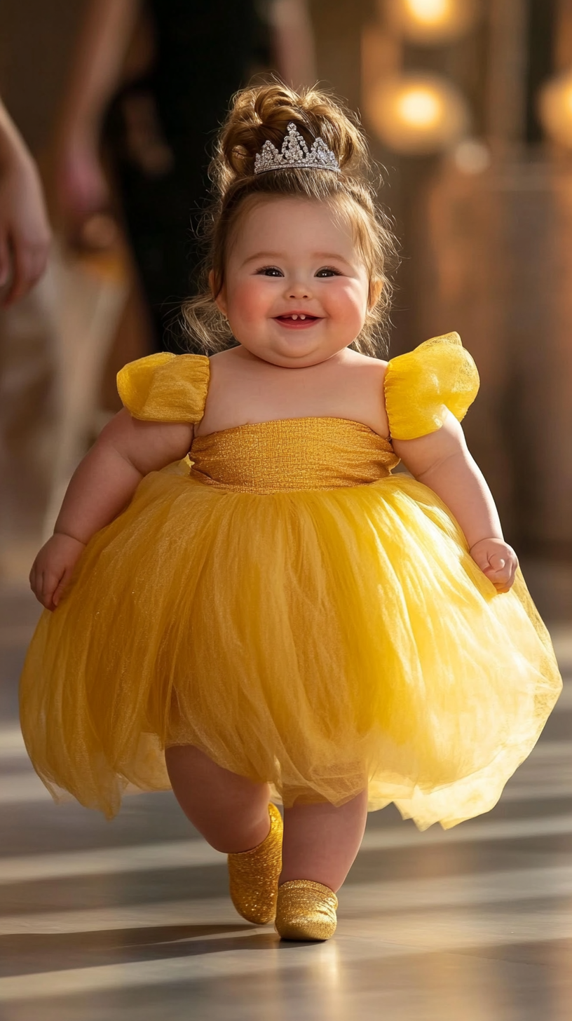 Chubby Baby Princess Struts Fashion Runway Smiling