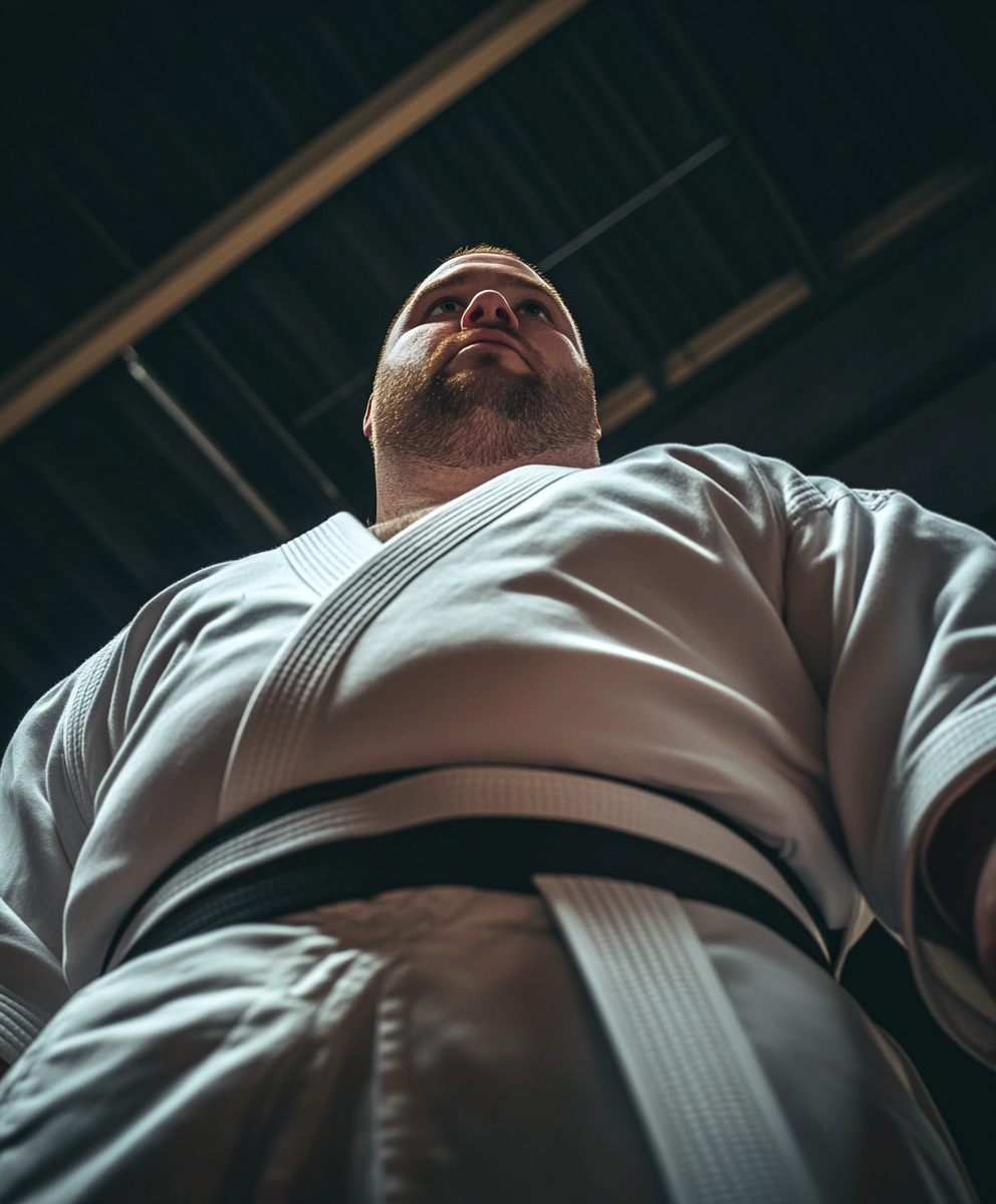 Chubby Man in Nogi White Belt and Spandex, Candid Photo