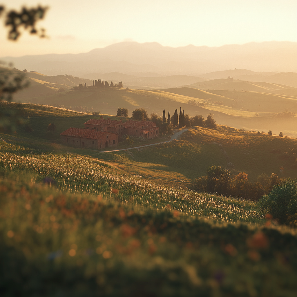 Cinematic shot of Crete Senesi with soft lighting.