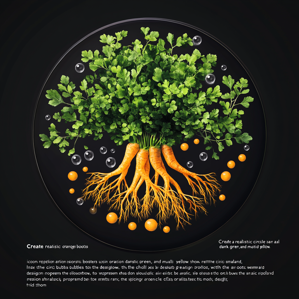 Circle icon with aeration boosters, roots and air bubbles.