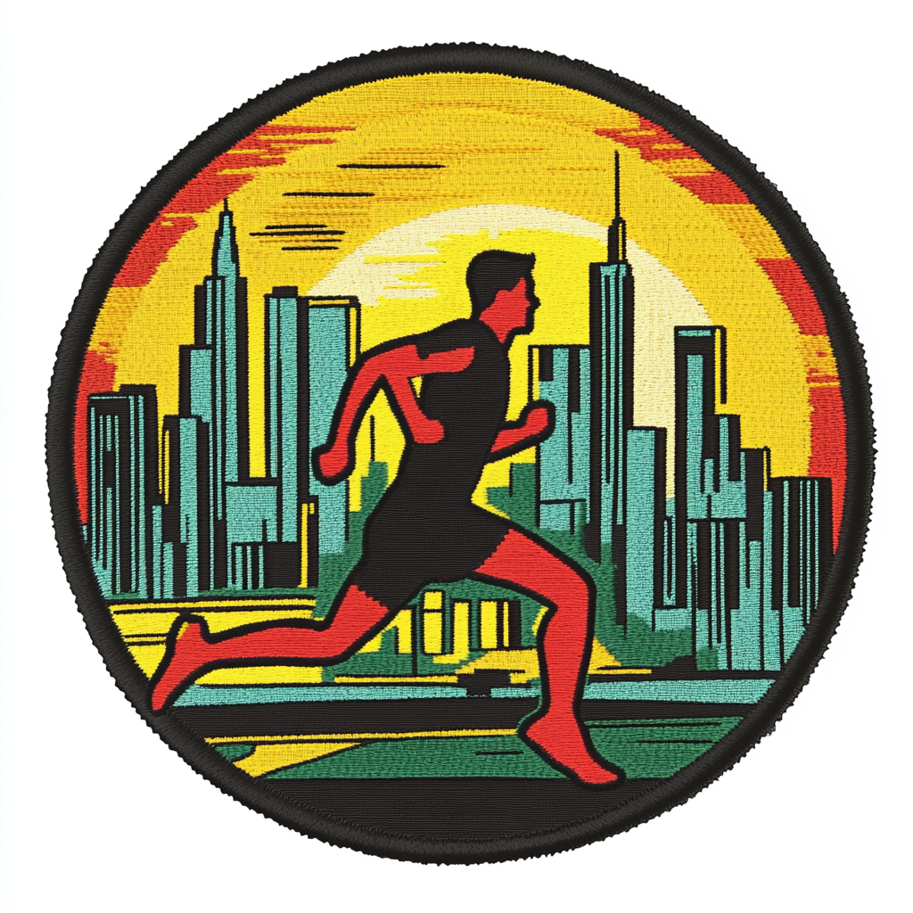 Circular Badges for Runners with Cityscape Background, Nylon & Cotton Stickers