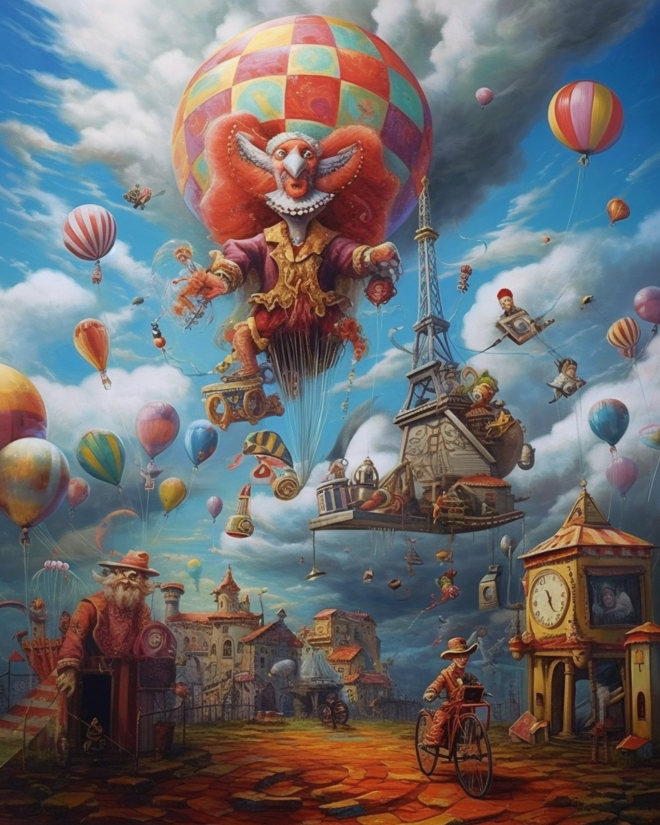 Circus Carousel Horse in Fantasy Clown Sky Environment