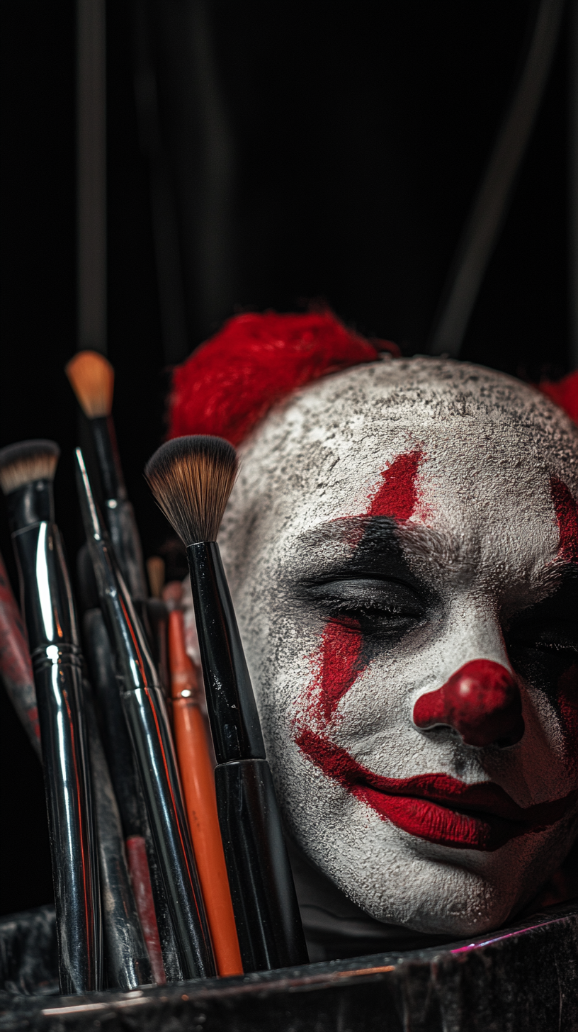 Circus Clown Makeup Tools in Eerie Dressing Room