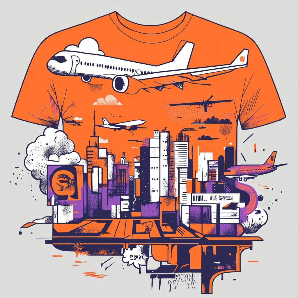 City Elements on Orange Oversized T-shirt Mockup