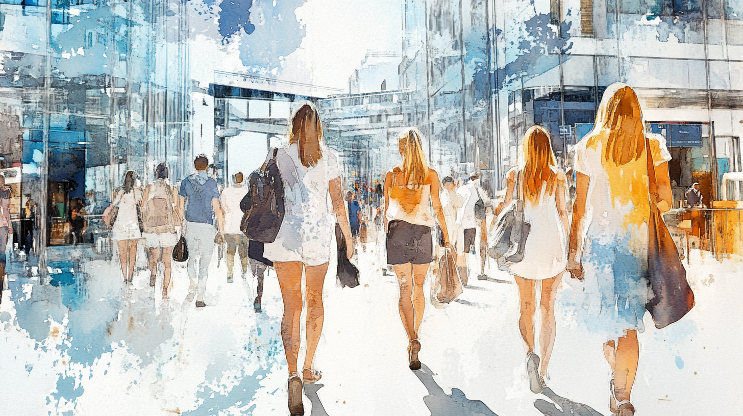 City People in Watercolor Painting