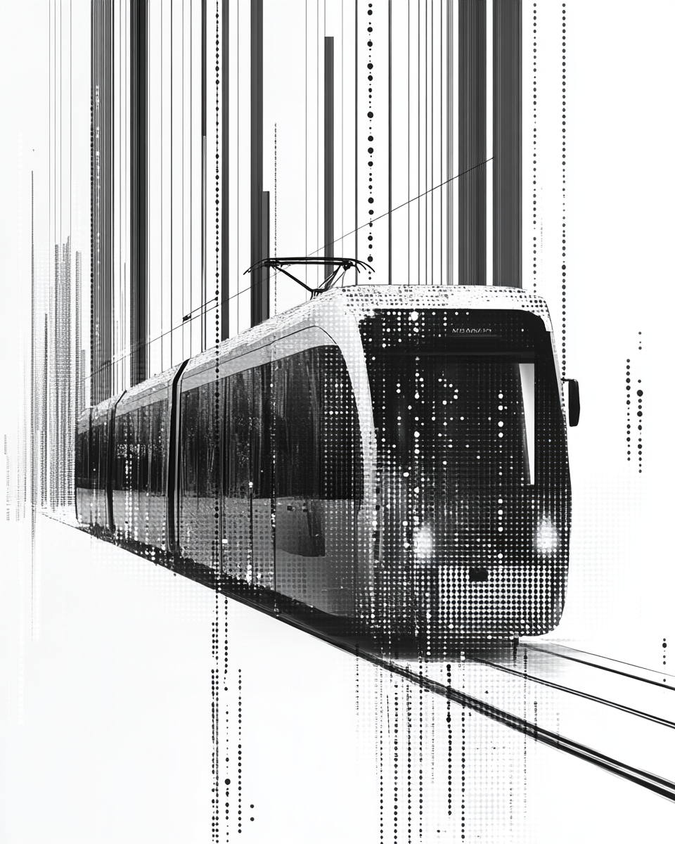 City Tram in Pixelated Profile: Modern and Dynamic