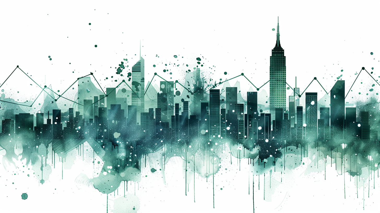 City skyline in stock chart style