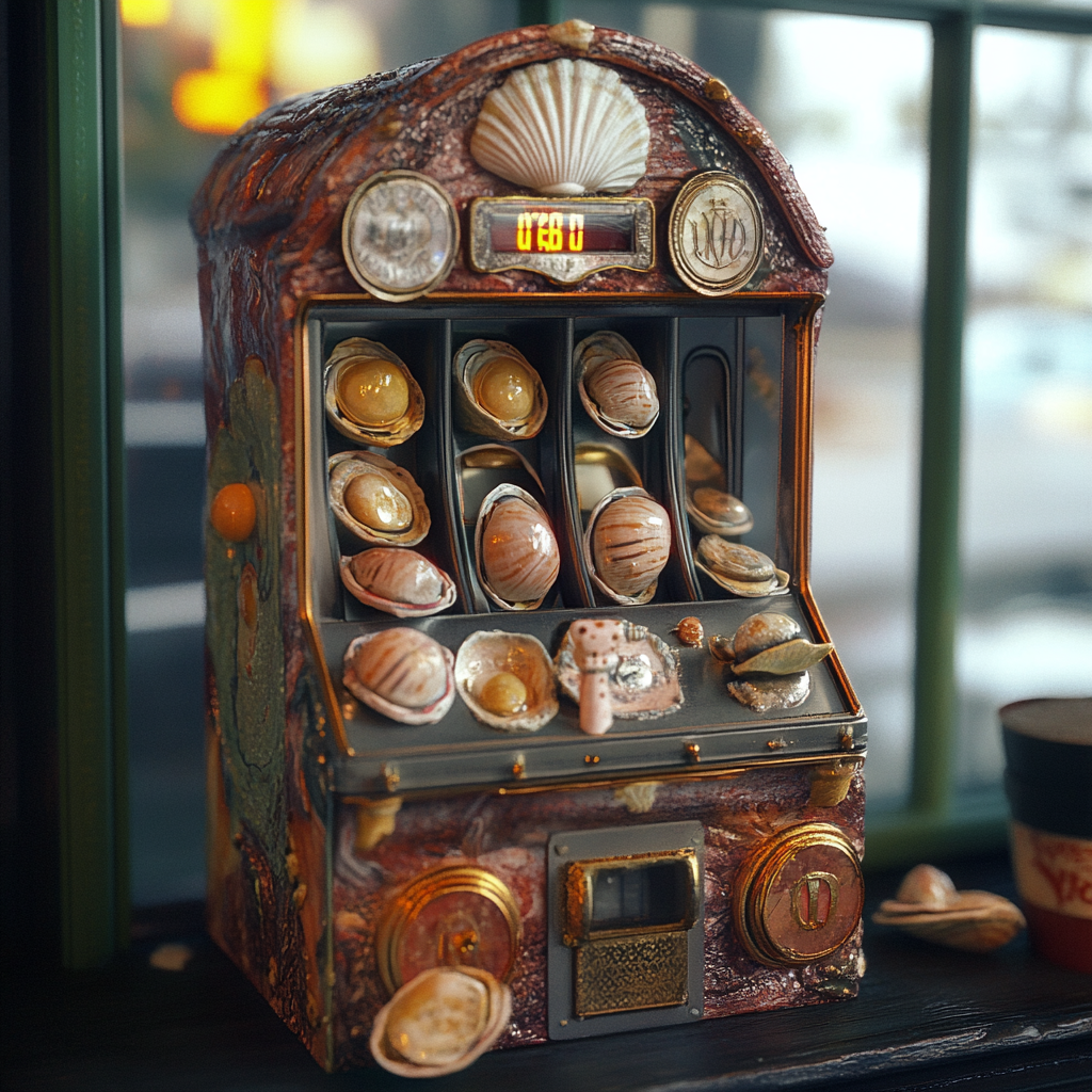 Clam Slot Machine with Anthropomorphic Clams Playing