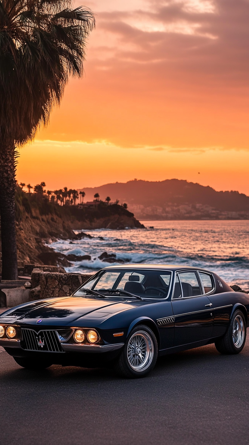 Classic 1972 Maserati Ghibli on Coastal Road