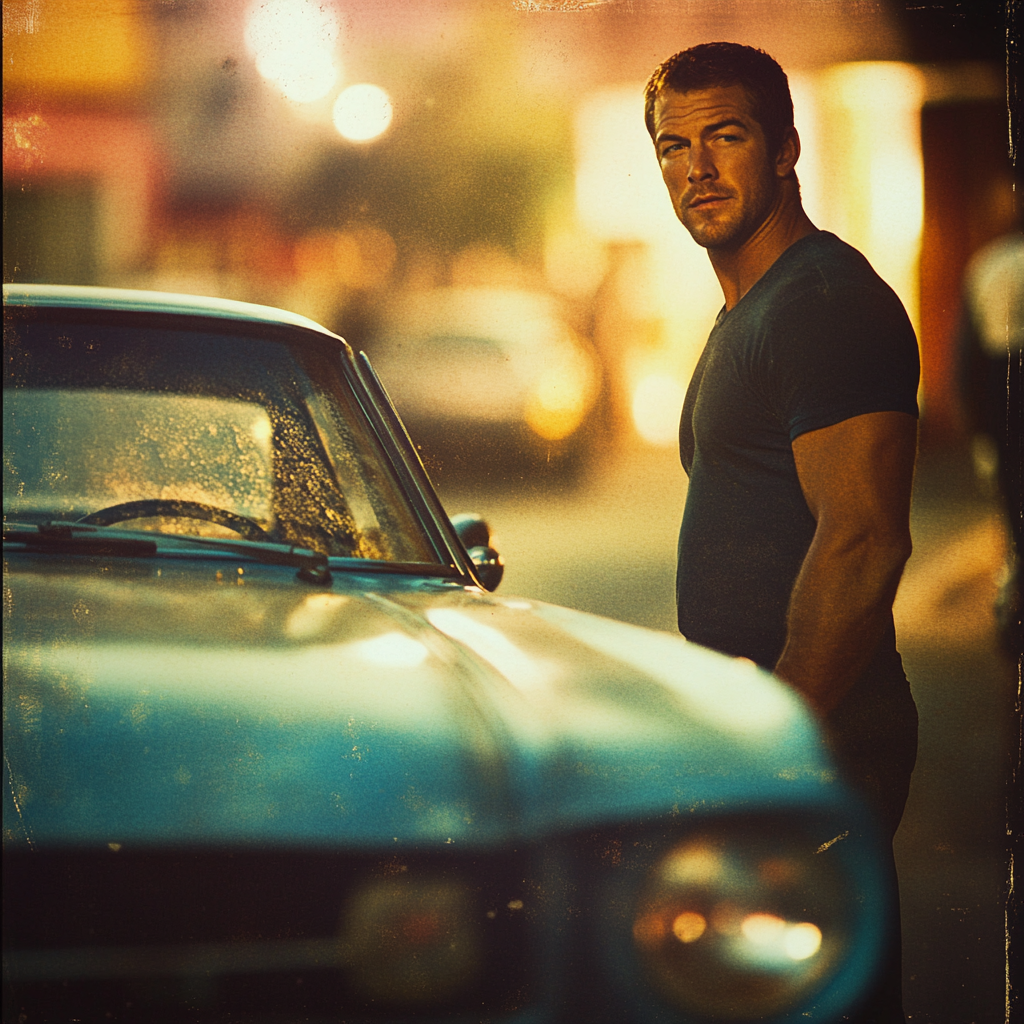 Classic Hollywood style car scene with Paul Walker.