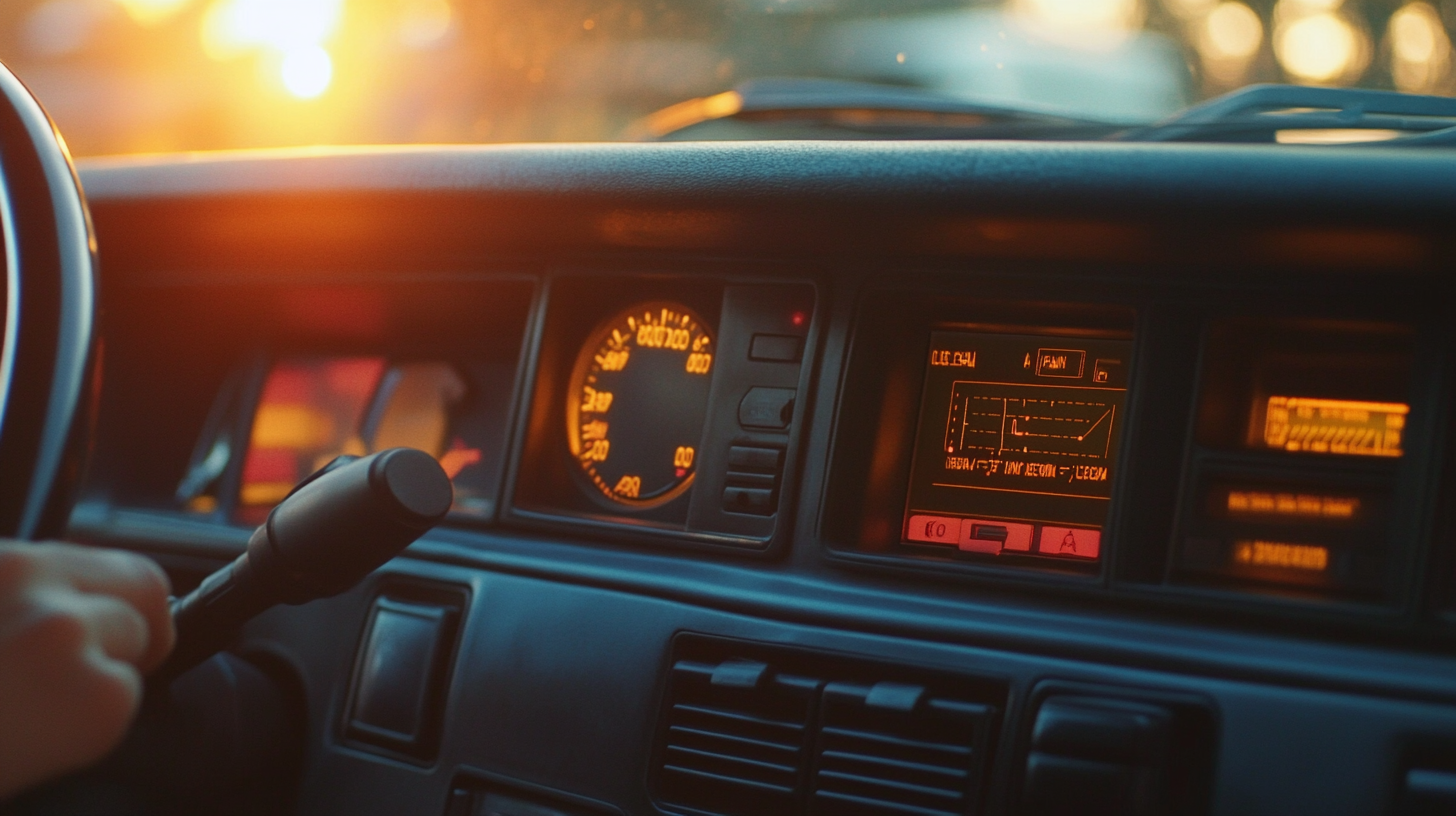 Classic stereo system on car dashboard with digital radio.