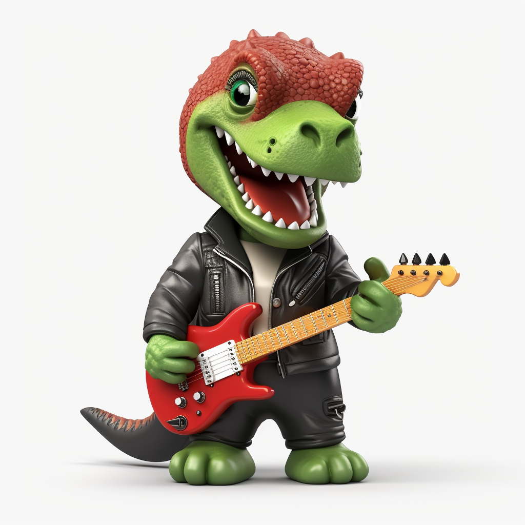 Clay Animation with Red Guitar and Cute Dinosaur