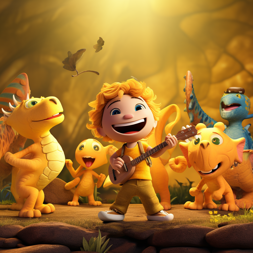 Clay Animation: Cute Yellow Dinosaur on Musical Stage