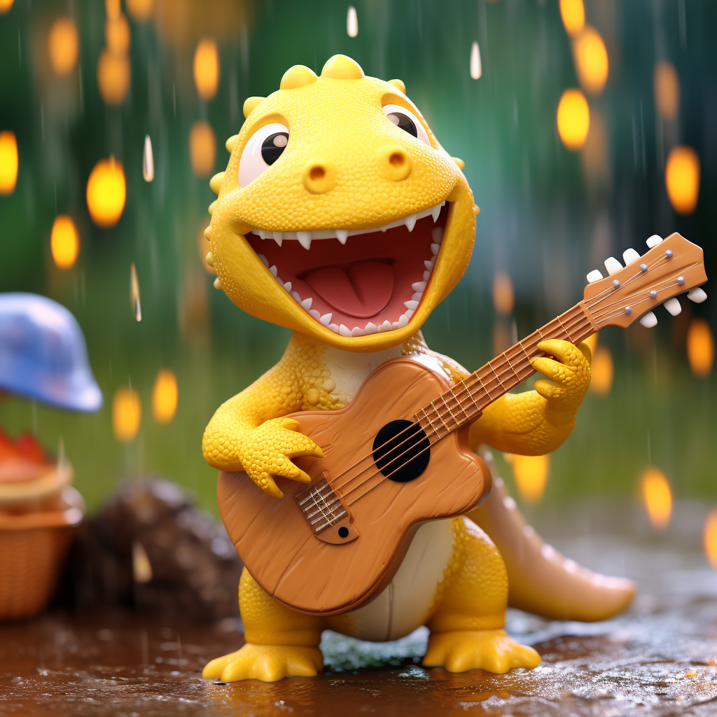 Clay animation of cute child dinosaur in stormy weather.