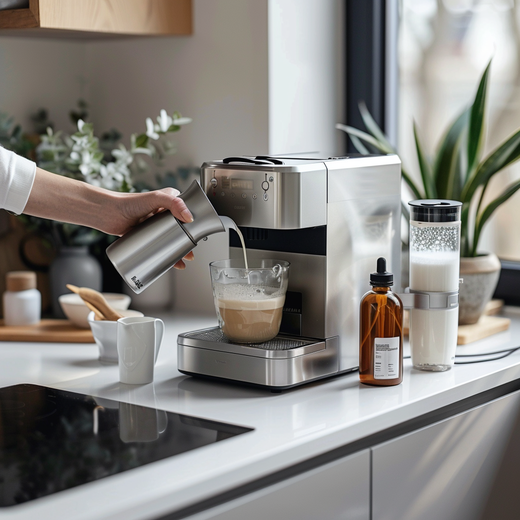 Cleaning Coffee Machine in Modern Kitchen