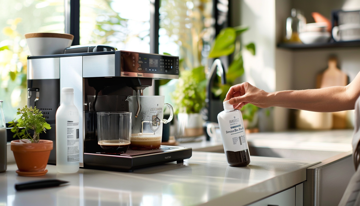 Cleaning a Coffee Machine in a Modern Kitchen.