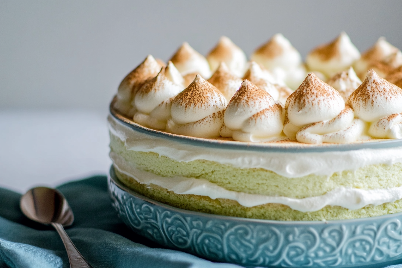 Close-Up Pistachio Layer Cake with Cream Cheese Buttercream