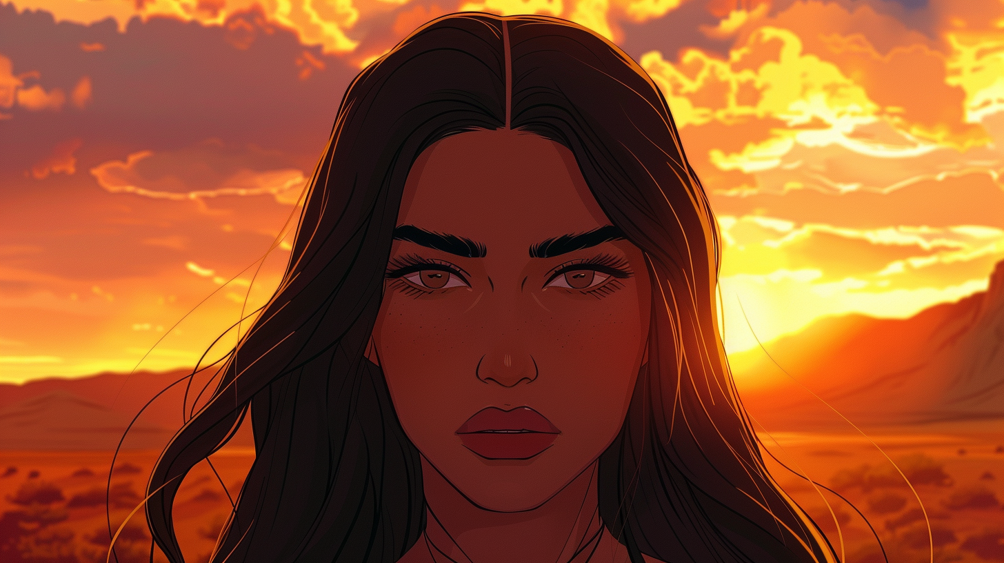 Close-up anime portrait of Kim Kardashian expressing sorrow.