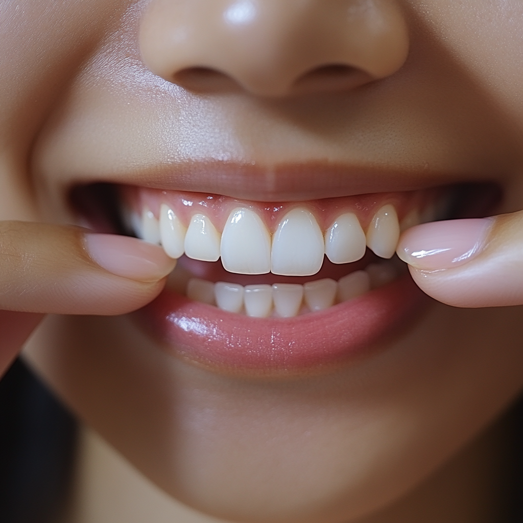 Close-up of East Asian person's natural smile and teeth