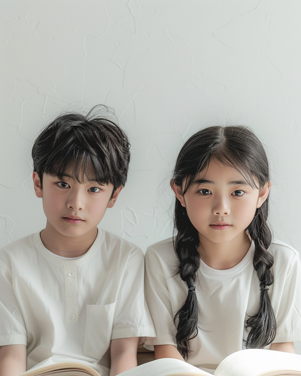 Close-up of Korean middle school students immersed in English