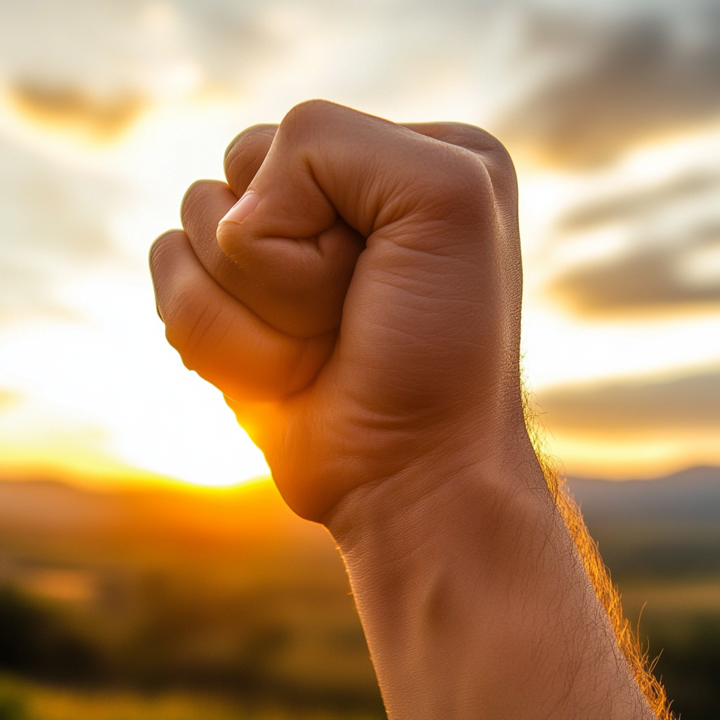 Close-up of a clenched fist symbolizing determination.